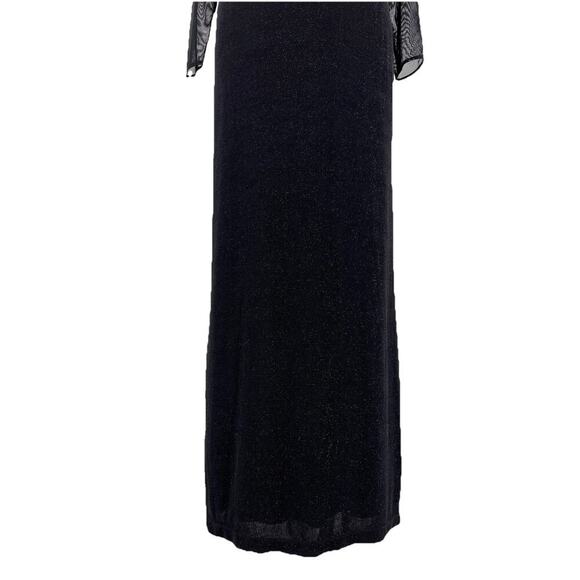 90s Vtg Black Sheer Sleeve Beaded Shimmer Fitted Maxi Dress Goth Whimsigoth 8 - Picture 6 of 15